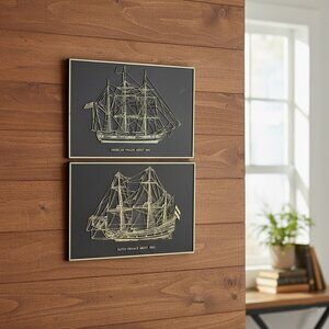 Vintage Frank Down Prestige Ship Wall Plaques Set Hugh Evelyn Leicester England